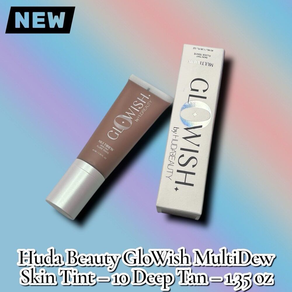 New Huda Beauty GloWish MultiDew Skin Tint – 10 Deep Tan – 1.35 oz
